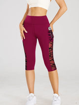 High Waist Yoga Crop Pants Leggings With Pockets Sports Fitness Casual Tight Yoga Pants Side Cross Mesh Stitch Capri Leggings