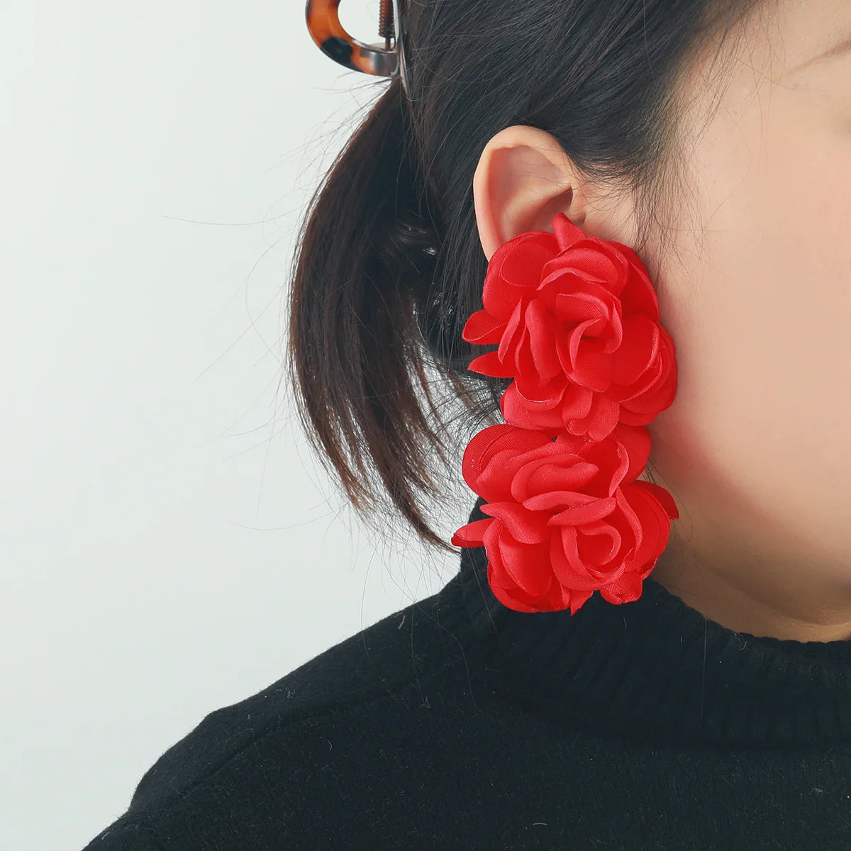 Chiffon flower multi-layer earrings, summer beach vacation style exaggerated earrings design, light luxury, niche