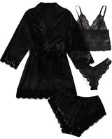 2025New Women's Pajama Fashion 4-piece Set Lace Satin Strap Sexy Pajama Set Dress Skin friendly Comfortable Casual Pajama Skirt