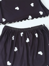 5 Size Choose S M L XL 2XLWomen's Two-Piece Suspender Heart Printed Top and Shorts Women's Casual Printed Pajama Set
