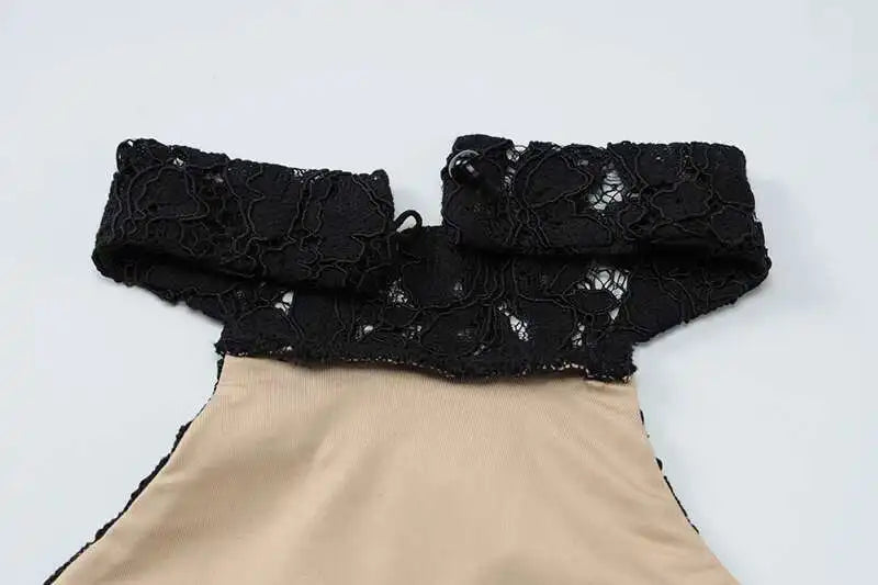 Mozision Lace Halter Backless Sexy Maxi Dress For Women Black Off-shoulder Strapless Sleeveless Bodycon Club Party Long Dress