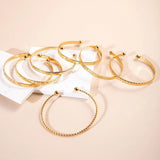 7Pcs Stackable Engraved Open Cuff Bangle Set, Boho Multi Pattern Stack Bracelets, 2 Colors Available Gold Silver, Minimalist Beach Vacation Women Wrist Jewelry, Trendy Fashion Gift Accessories For Ladies