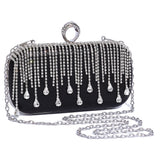 @Luxury Evening Clutch Bag Wedding Rhinestone Tassel Handbag Silver Purse Party Shoulder Bag for Women Fashion Black Bag