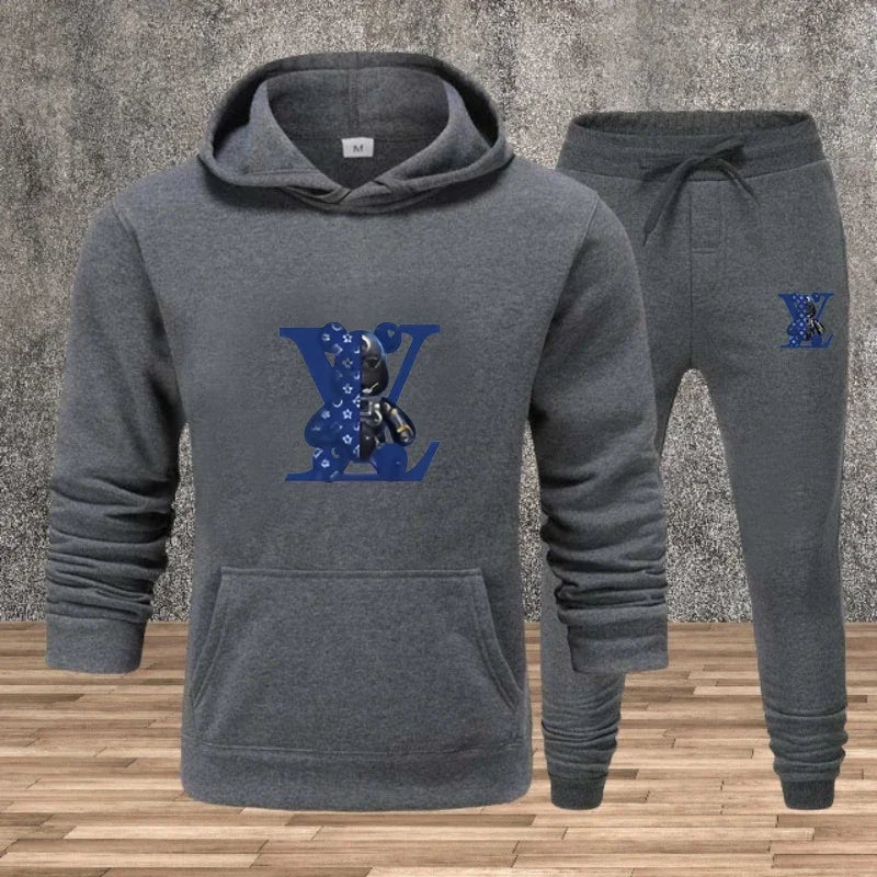 New Men's Printed Hooded Sweatshirt Set Soft Fabric Casual Streetwear Fitness Jogging Sportswear 2-Piece Outfit Comfortable
