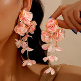 Chiffon flower multi-layer earrings, summer beach vacation style exaggerated earrings design, light luxury, niche