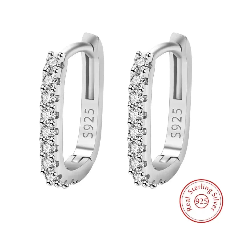 Hot Popular 925 Sterling Silver Charms Crystal Jewelry Fashion Zircon Circle Hoop Earrings For Woman Lady Wedding Party Gift