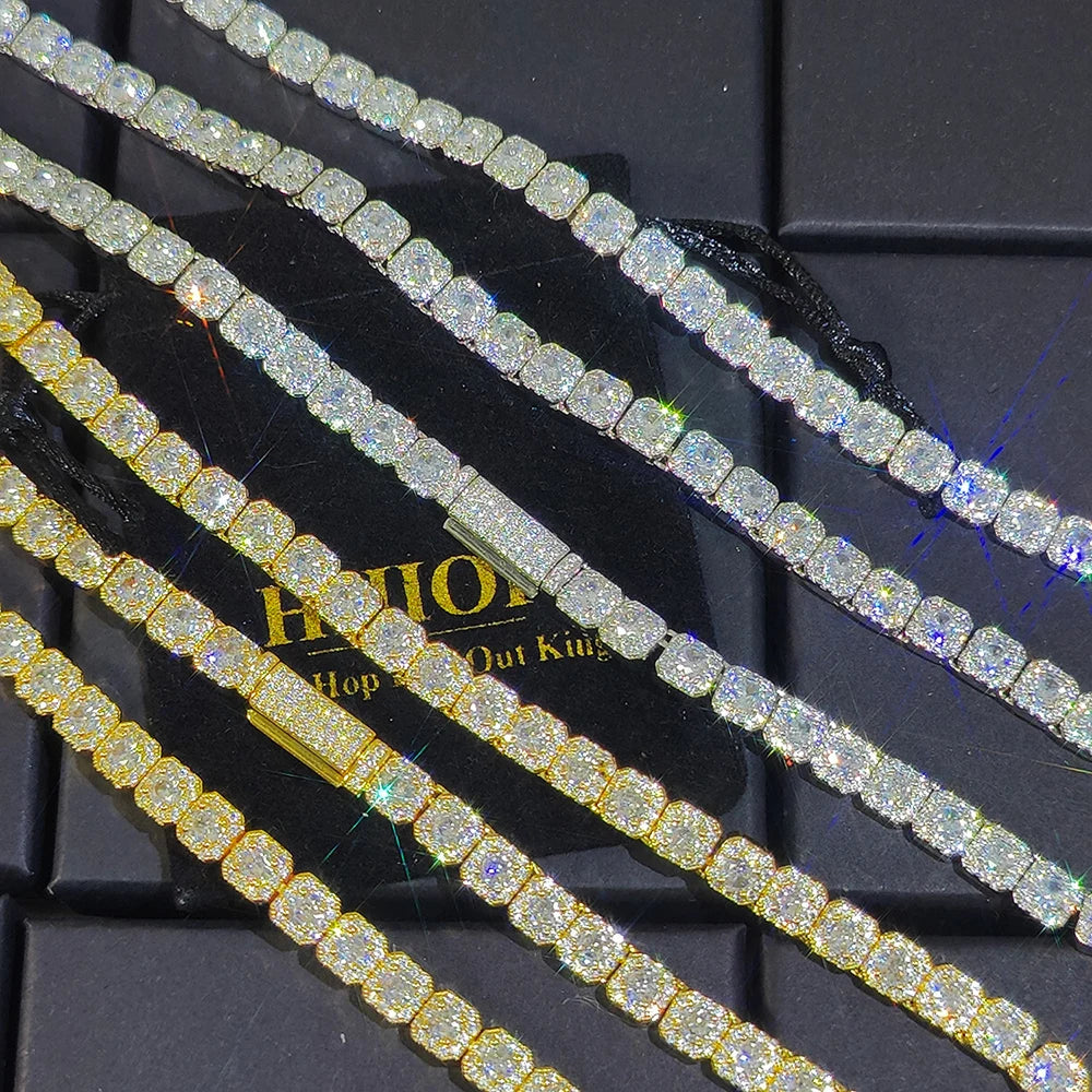 HHIOK Clustered Diamond Tennis Chain Miami Tennis Link Bracelet for Women 7MM Iced Out CZ Cuban Necklace Hip Hop Jewelry Gifts