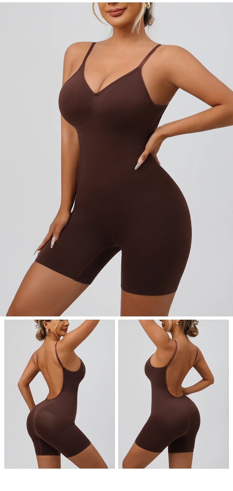 Flarixa Women's Low Back Seamless Bodysuit Tummy Control Hip Lifter Full Body Shaper Backless Shapewear Jumpsuit Slim Corset