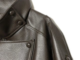 Women's Jacket 2026 Autunm  New Black Long Sleeve Pebble Faux Leather Jacket Motorcycle Style Personality Fashion