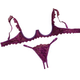 Women's Lingerie Ultra Sexy Open Bra Thong Sets Romantic Lace Underwear Hollow Ultra Thin Lingerie Set Intimate Erotic Lingerie