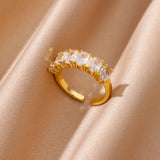Zircon Geometric Heart Rings For Women Stainless Steel Gold Color Wedding Ring Luxury Aesthetic Jewlery Couple Gift 2025