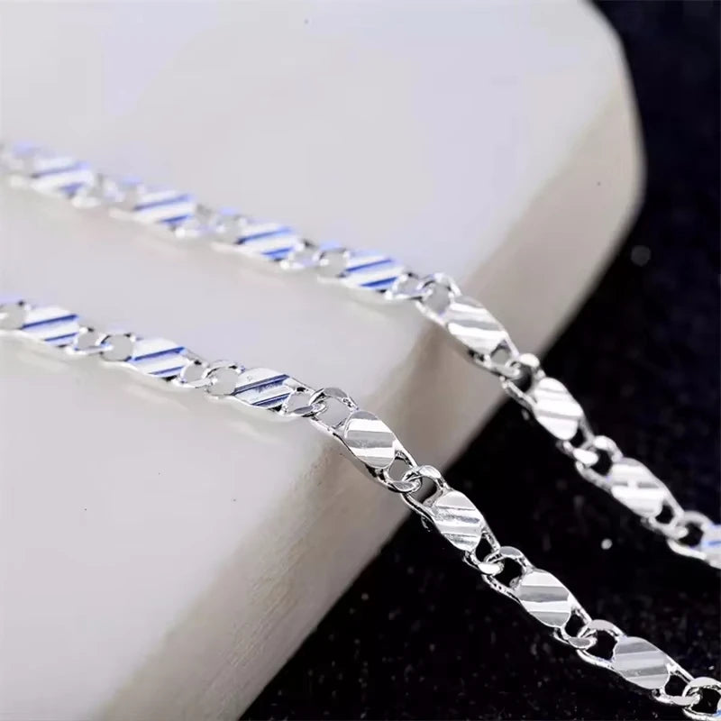 Fashion 18K Gold Necklace 2MM 16/18/20/22/24/26/28/30 Inch Side Chain Necklace For Women Men Jewelry 925 Silver Necklace