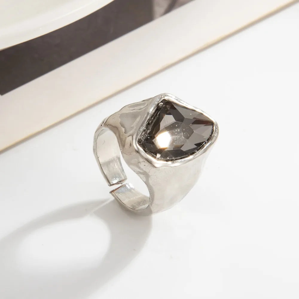 Minimalist Acrylic Rhinestone Open Ring for Women Korean Fashion Geometry Adjustable Knuckle Ring Party Jewelry Lady Gifts