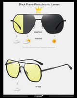 CLLOIO Anti-glare Day Night Vision Glasses Men Women Polarized Driving Sun Glasses Square Aluminum Photochromic Sunglasses UV400