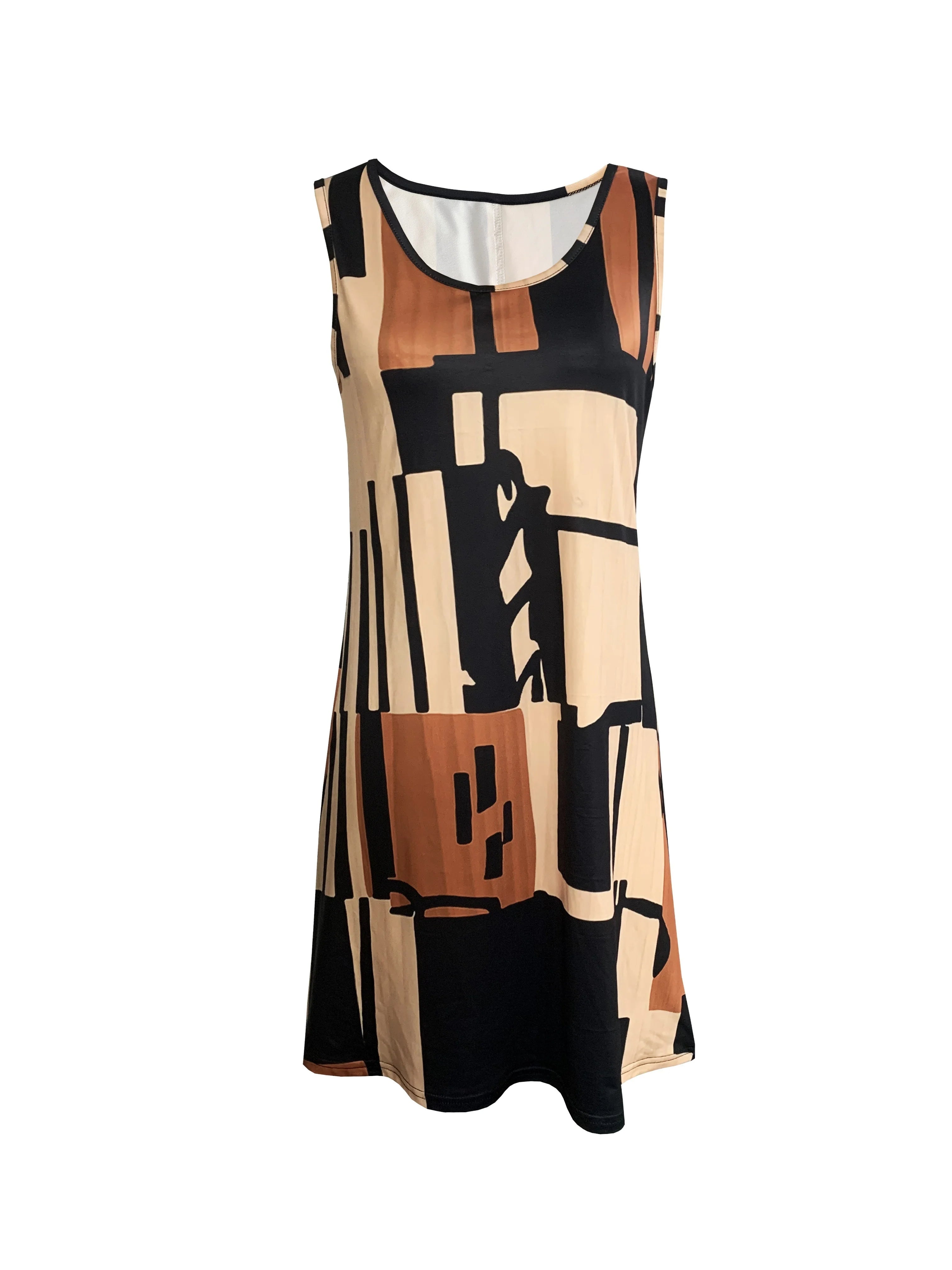 Spring&Summer Women's Geometric Pattern Sleeveless Dress For Summer Vacation,dresses for women summer，Women Bohemia Midi Dresses