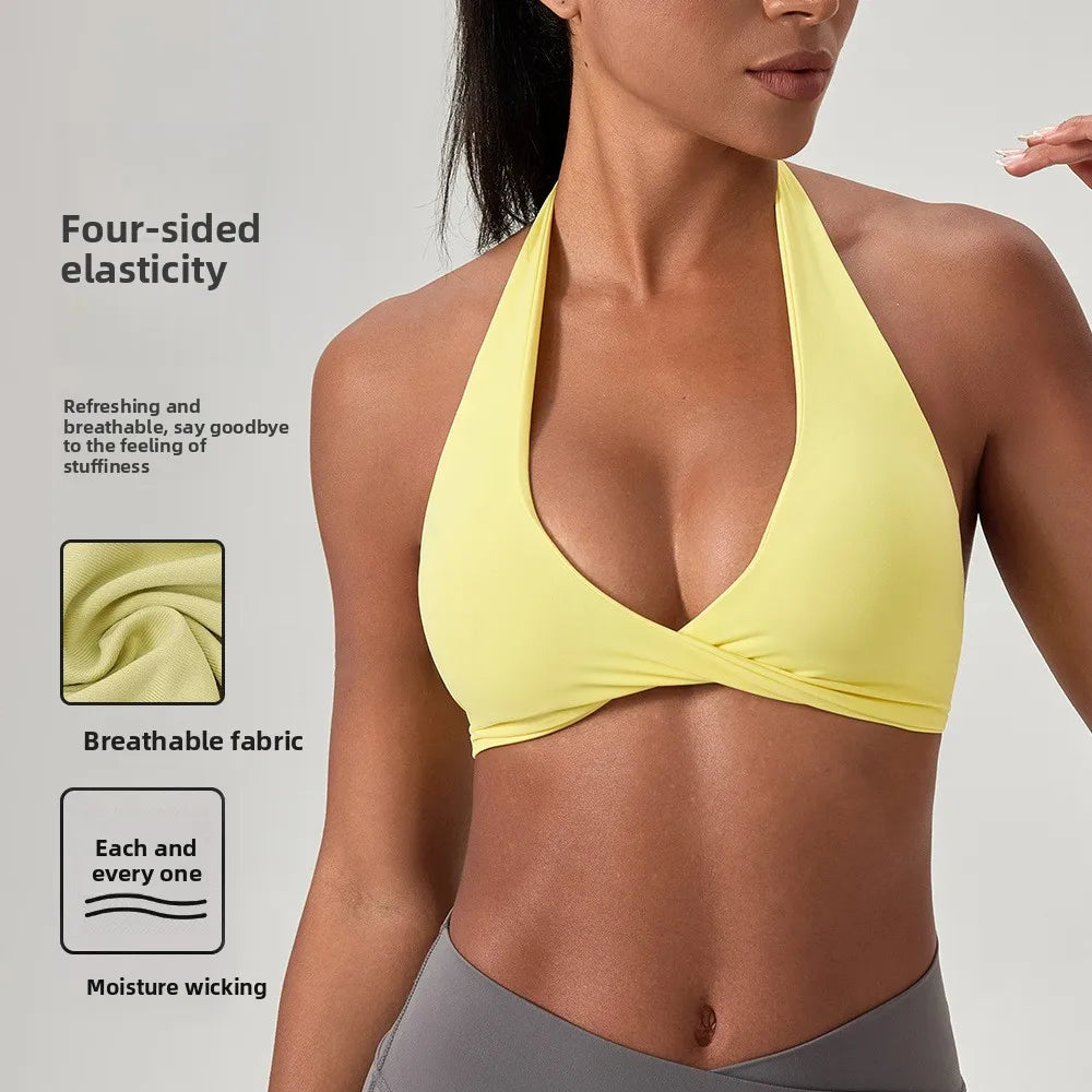 YOGA Naked Feeling Strappy Padded Sports Bras for Women - Fitness Workout Top Criss Cross Back Yoga sports Bras No steel ring
