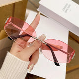 Rimless Oval Sunglasses Women UV400 Oversized Gradient Black Lenses Metal Frame Punk Decorative Glasses Men Goggles Female
