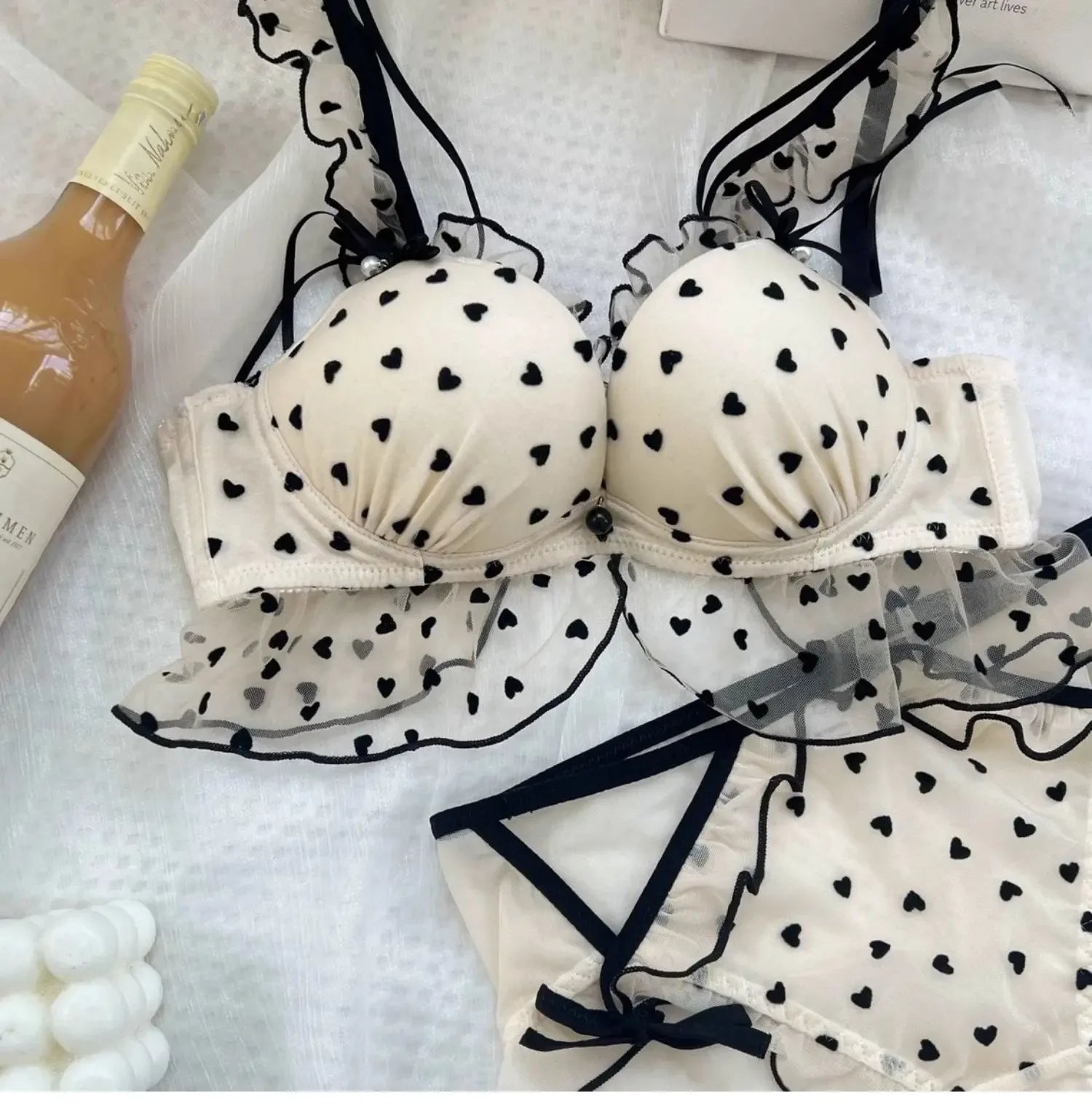 MOYISU Japanese Mesh No-wire lace Underwear set Women's small breasts gather sexy pure desire sweet bra cute bra Panty SET TUSHY