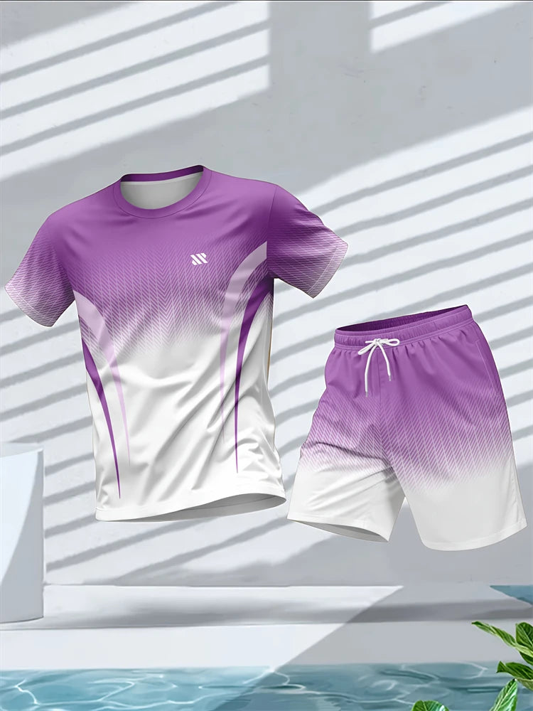 Plus Size Men's Quick-Dry Short-Sleeve T-Shirt and Shorts Set Men's Breathable Athletic Set Fitness T-Shirt and Shorts Set