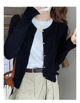 Solid Color Knitted for Women Cardigan Korean Single Breasted Long Sleeve Jumper Woman Round Neck All Match Cardigans Outwear