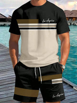 2026 Summer New Arrival Men's Letter Print Short-Sleeve T-Shirt Stylish Mens Shorts Set Vacation Beach Casual T-Shirt Summer Top