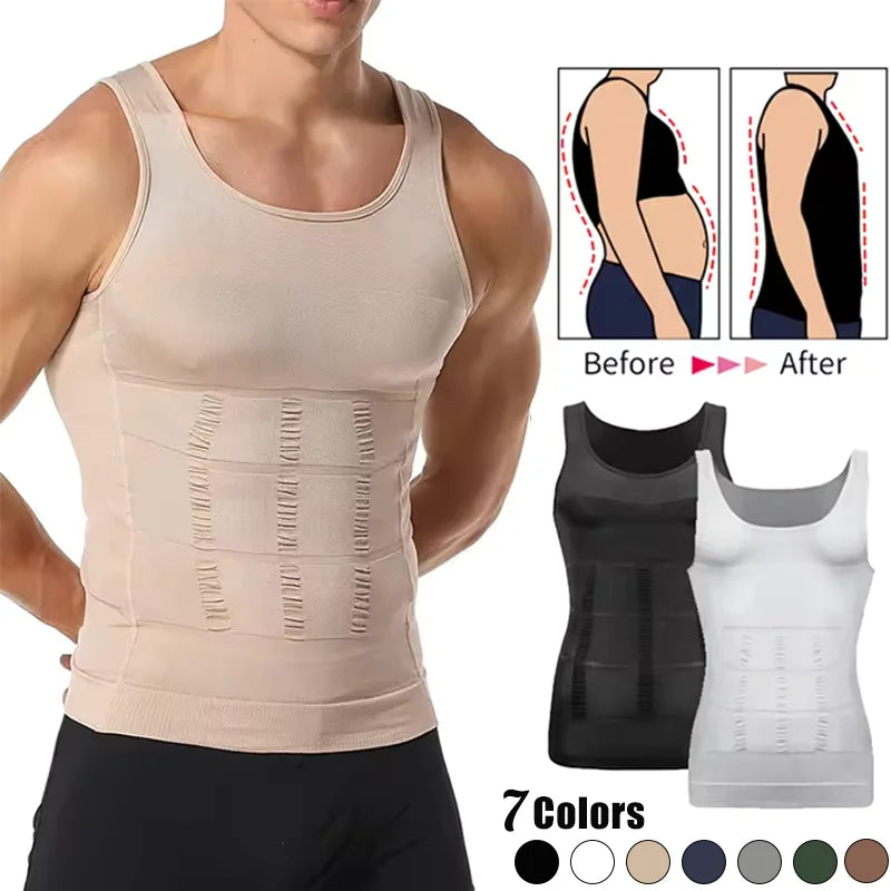 Men Slimming Body Shaper Abdomen Reducer Underwear Tank Top Sleevelss Wide Strap Shapewear Fitness Posture Correct Belly Abdominal Fat Reducer Vest Breathable Soft Waist Trainer S-3XL