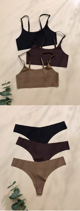 2026 Hot Sale High Quality Latest Design Us Size Stylish Solid Ice Silk Seamless Wireless Bras And Women Underwear Set