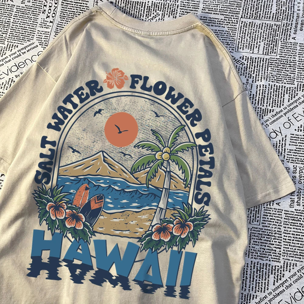 Salt Water Flower Petals Hawaii Tshirts Men Women Casual Sweat T Shirts Casual Cotton Tee Clothes Hip Hop Oversize Tops Couple