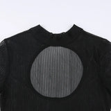 See Through Bodysuit Backless Hollow Out Transparent Club Jumpsuits Women Solid Black Tee Summer Elegant Sexy Streetwear