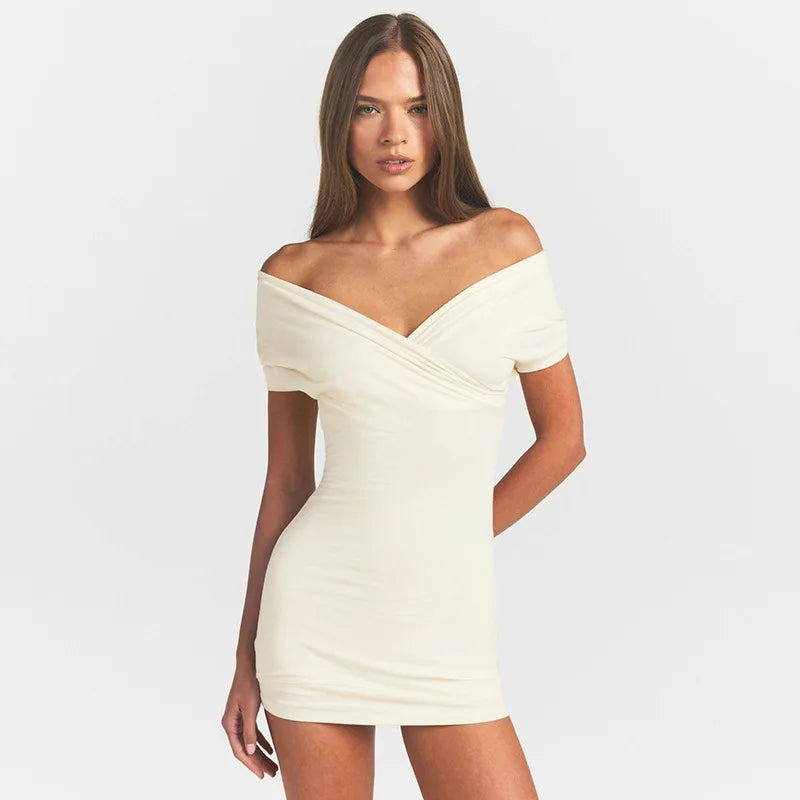 Nsauye 2026 Casual Summer Women Dresses Mini Bodycon Short Sleeve Sexy V Neck Party Evening Wrap Night Club Dress Outfits
