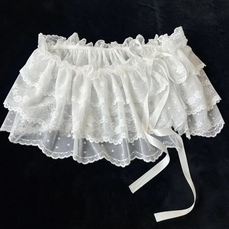 2026 Korean Ins Unique Lace Layered Gauze Skirts Lace Trim A-Line Short Cloth Mini Waist Skirts Harajuku Girl's White Skirts Y2K