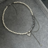 New Irregular Choker Vintage Tassels Zircon Heart Pendant Necklace For Women Female White Imitation Pearl Chain Valentine's Gift