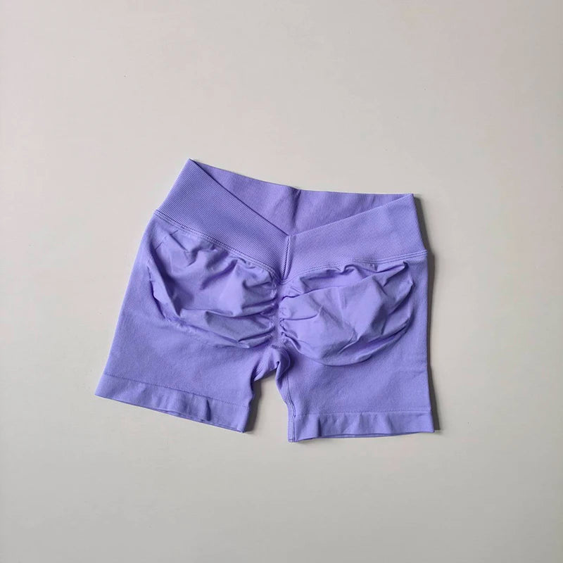 Women's High-Waist Yoga Sports Shorts Summer V-Shaped Widen Peach Hip Lifting Tight Fit Three-Part Fitness Shorts
