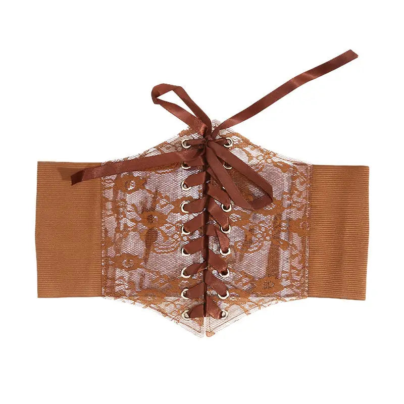 Fashion Women Waist Corset Flower Embroidery Elastic Waistband Black White Red Pink Wide Lace Slimming Body Belts Cummerbunds