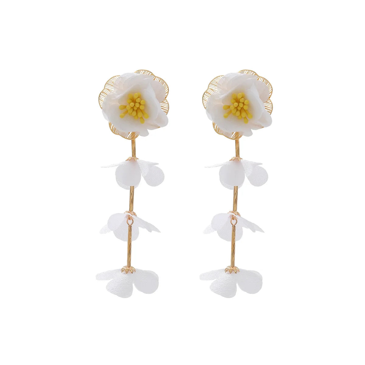 Chiffon flower multi-layer earrings, summer beach vacation style exaggerated earrings design, light luxury, niche