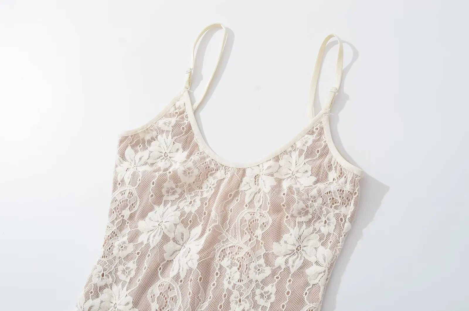 Sexy See Through Lace With Lining Backless Spaghetti Strap Bodysuit Woman Sling Tight Short Jumpsuit Slim Fit Rompers Playsuits