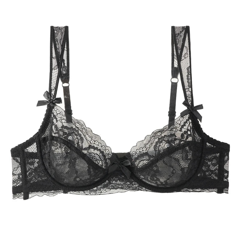 Sexy Ultra-thin Lace Bras Women's Push Up Summer Breathable Bra Hollow Out Gathered Underwear French Elegant Bow Underwire