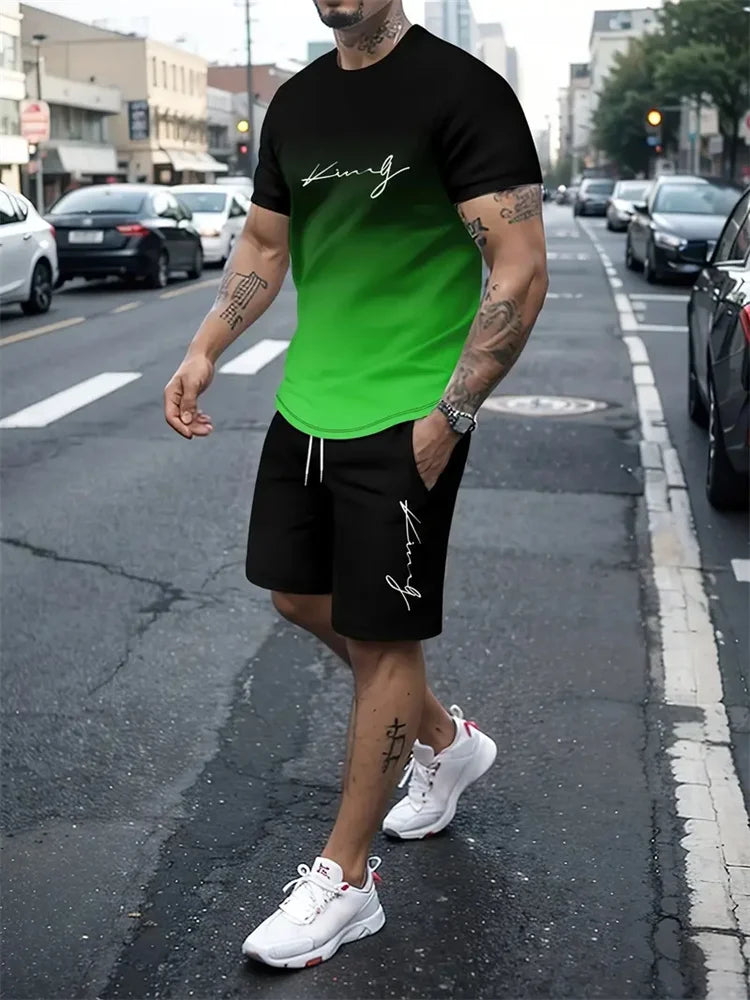 2024 New Summer Street Men's Suit Sportswear Men's Oversized Clothing 3D Print T-Shirt Shorts Men's Simple Clothing Fashion Suit
