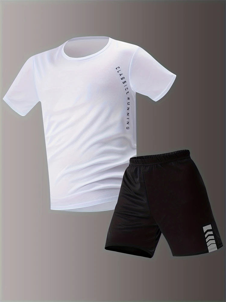 Plus Size Men's Quick-Dry Short-Sleeve T-Shirt and Shorts Set Men's Breathable Athletic Set Fitness T-Shirt and Shorts Set