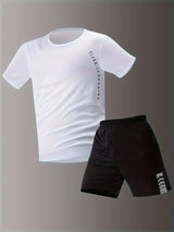 Plus Size Men's Quick-Dry Short-Sleeve T-Shirt and Shorts Set Men's Breathable Athletic Set Fitness T-Shirt and Shorts Set