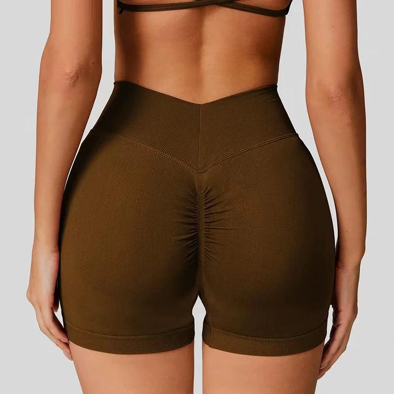 Women's High-Waist Yoga Sports Shorts Summer V-Shaped Widen Peach Hip Lifting Tight Fit Three-Part Fitness Shorts