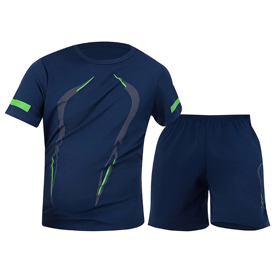 2 Pcs Men's Mesh Breathable Quick-drying Sports Suit Loose Plus Size Running Fitness Mountaineering Casual Short-sleeved Shorts