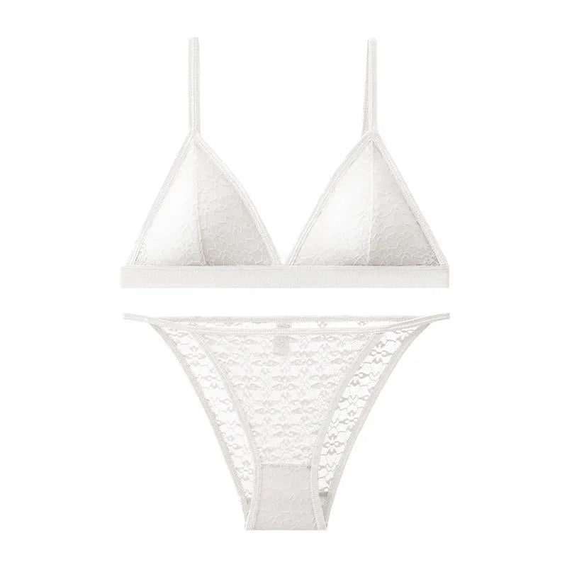 Women Triangle Bra and Panties Set Sheer Floral Lace Bralette Low-Rise Briefs Sexy Lingerie Set Removable Pads Ladies Underwear