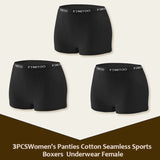 3Pcs Women's Panties Cotton Seamless Sports Boxers Underwear Female Solid Color Briefs Lingerie Intimate Underpant Finetoo S-XXL