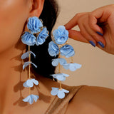 Chiffon flower multi-layer earrings, summer beach vacation style exaggerated earrings design, light luxury, niche
