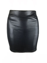 Women's High-Waist Slim Fit Mini Skirt Vintage Bodycon Hip Pencil Skirt Sexy Imitation PU Clubwear Ladies Office Clothing