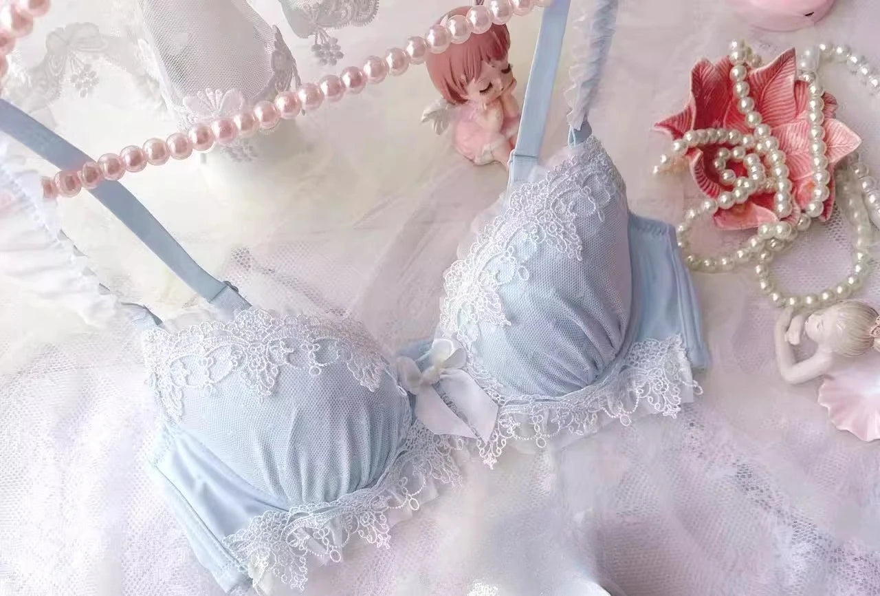 Teen Favorite! MOYISU Japanese Sweet Lolita Bra Set G Cup Heavy Steel Ring Support Heavy Lace Thin Cup Pure Sexy Large Bust CA