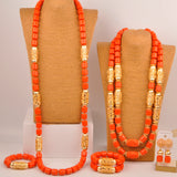32inches 2Layers orange artifinal nigerian coral bead jewelry set wedding