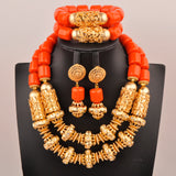 32inches 2Layers orange artifinal nigerian coral bead jewelry set wedding