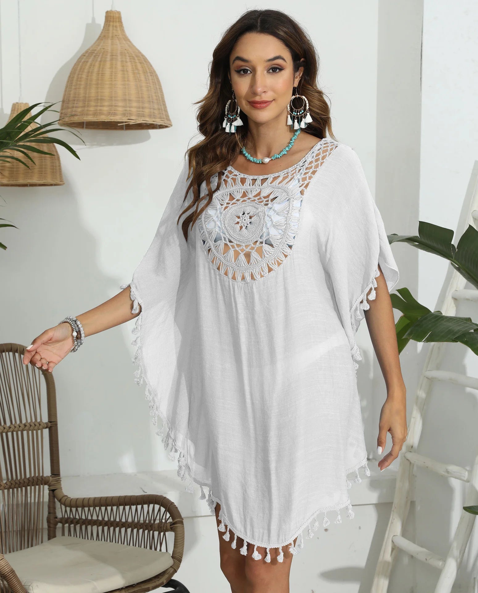 CROCHET BIKINI-Sexy Monochrome Bikini Cover Up Dress, Fashion Swimwear, Sun-resistant, Colorfast